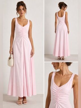 Sportmax Pink Midi Dress Ruched Front Cotton Sleeveless Fit Flare size 42 M